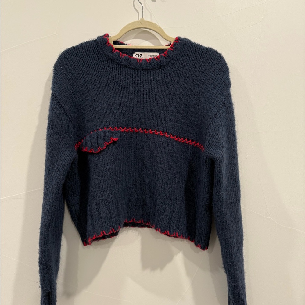 Navy Zara Sweater with beautifully red trim detail